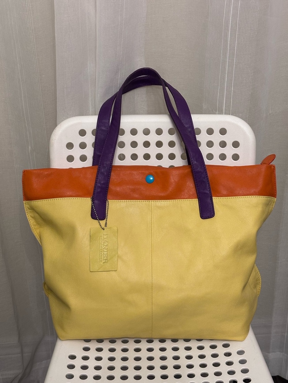 Danier Yellow, Orange & Purple Leather Tote
